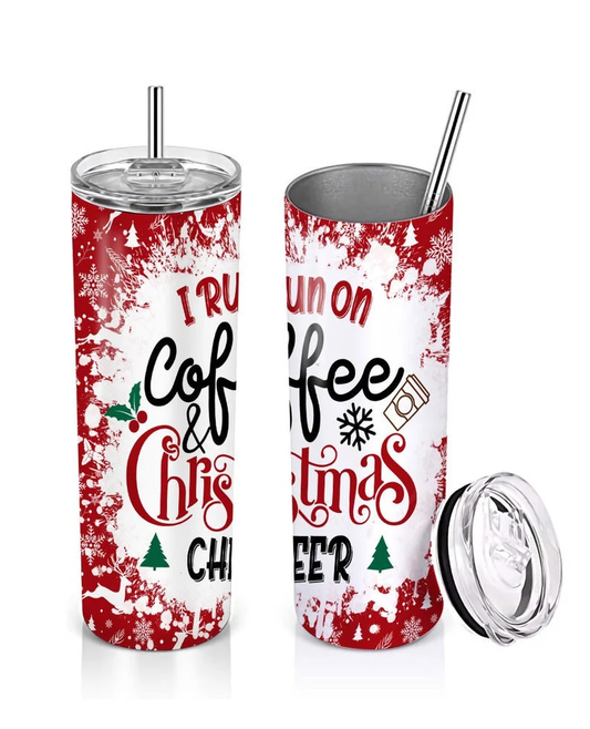 I Run on Coffee and Christmas Cheer 20 oz Tumbler | Christmas Tumbler image 0