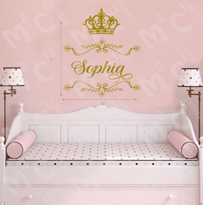 Princess Crown Personalized Name Wall Decal, filigree, large decal, gold, white, image 4