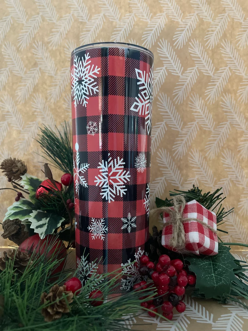 Let it Snow Red Buffalo Plaid 20 oz Tumbler | Christmas Tumbler | Coffee Tumbler image 7