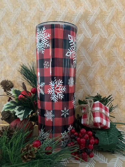 Let it Snow Red Buffalo Plaid 20 oz Tumbler | Christmas Tumbler | Coffee Tumbler image 7