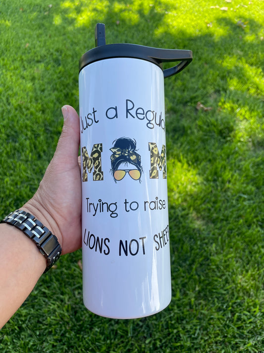 Just a regular mom trying to raise lions not sheep 20 oz Tumbler | Peacock Print image 0