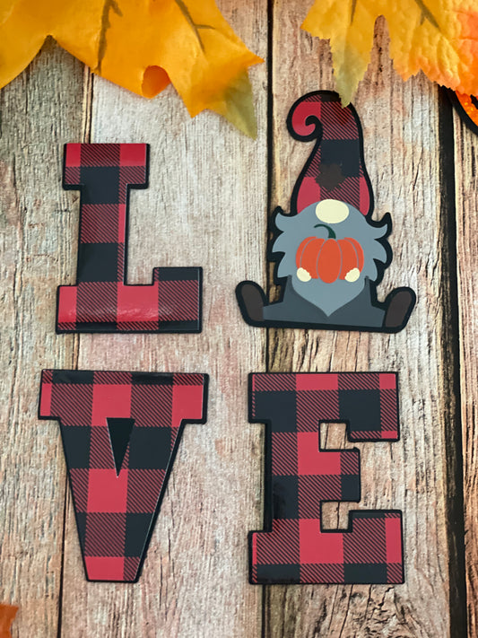 Gnome LOVE Fridge Magnets | Fall Season Decor | Red Plaid Gnome image 0