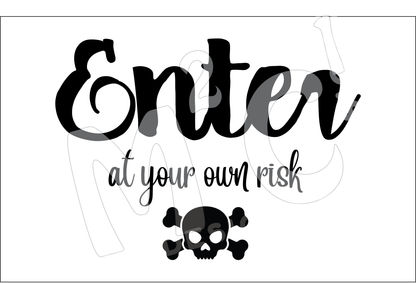 Enter at your own risk doormat | Welcome Mat | Skull and cross bones Door Mat image 1