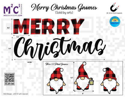 Large Merry Christmas Gnomes Magnets Reusable | Red Plaid | Script image 1