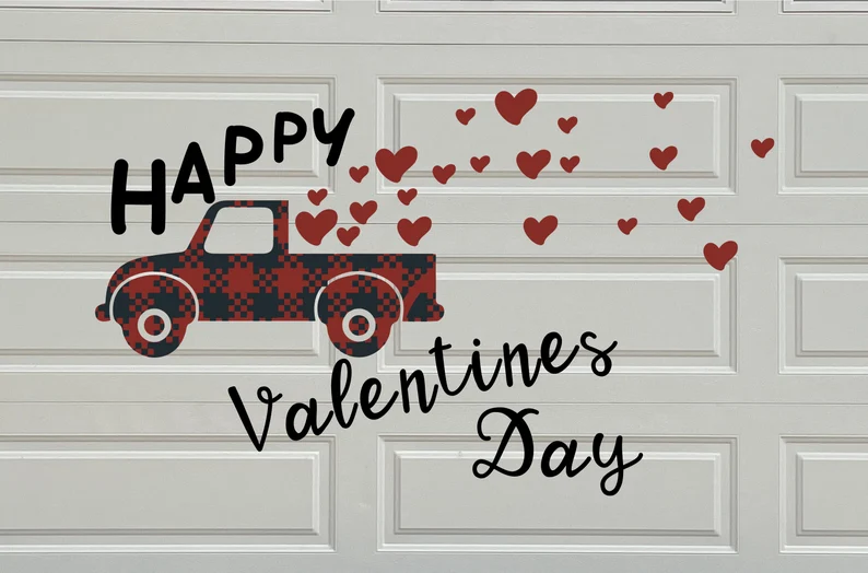 Vintage Truck full of Hearts Happy Valentines | UV Vinyl Valentine Magnets image 2