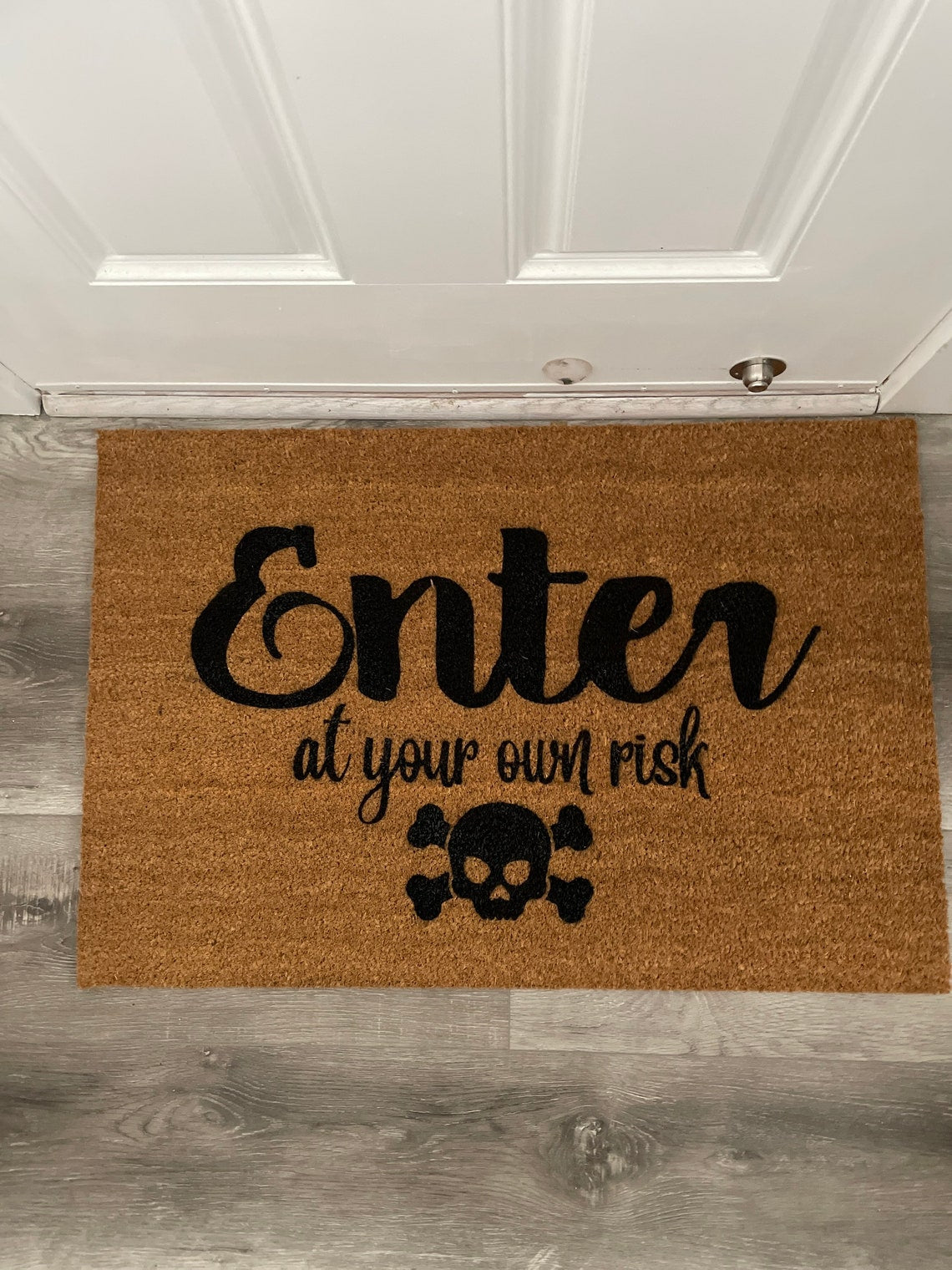 Enter at your own risk doormat | Welcome Mat | Skull and cross bones Door Mat image 3