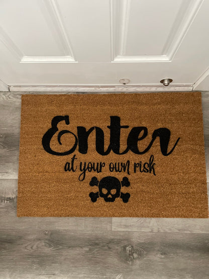 Enter at your own risk doormat | Welcome Mat | Skull and cross bones Door Mat image 3