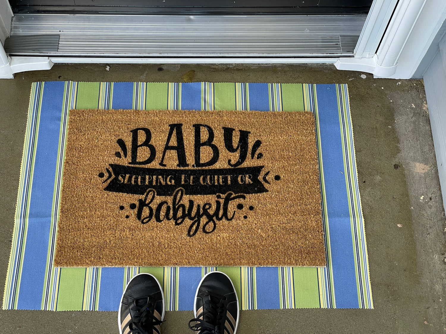Baby Sleeping, Be Quiet or Babysit | Funny Doormat | Welcome Mat image 0