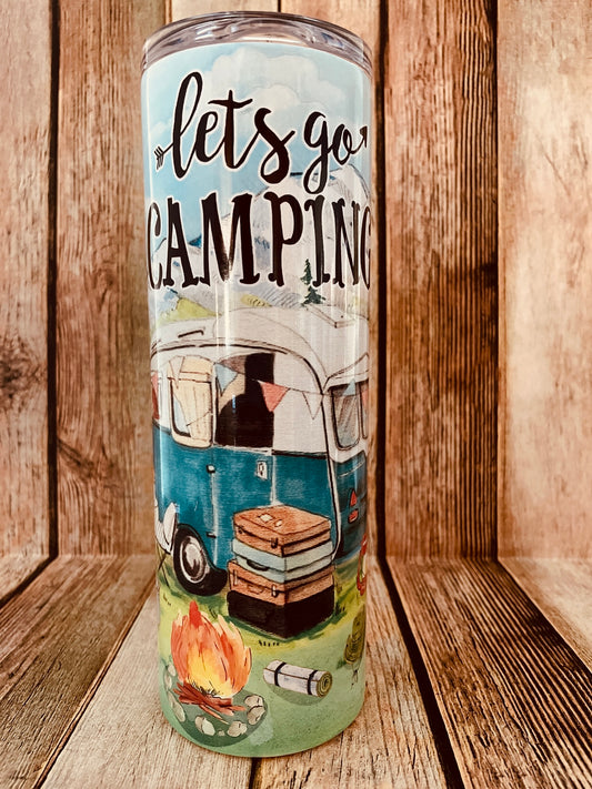 Let's go Camping 20 oz tumbler | VW Camper Tumbler | Vintage Camping image 0