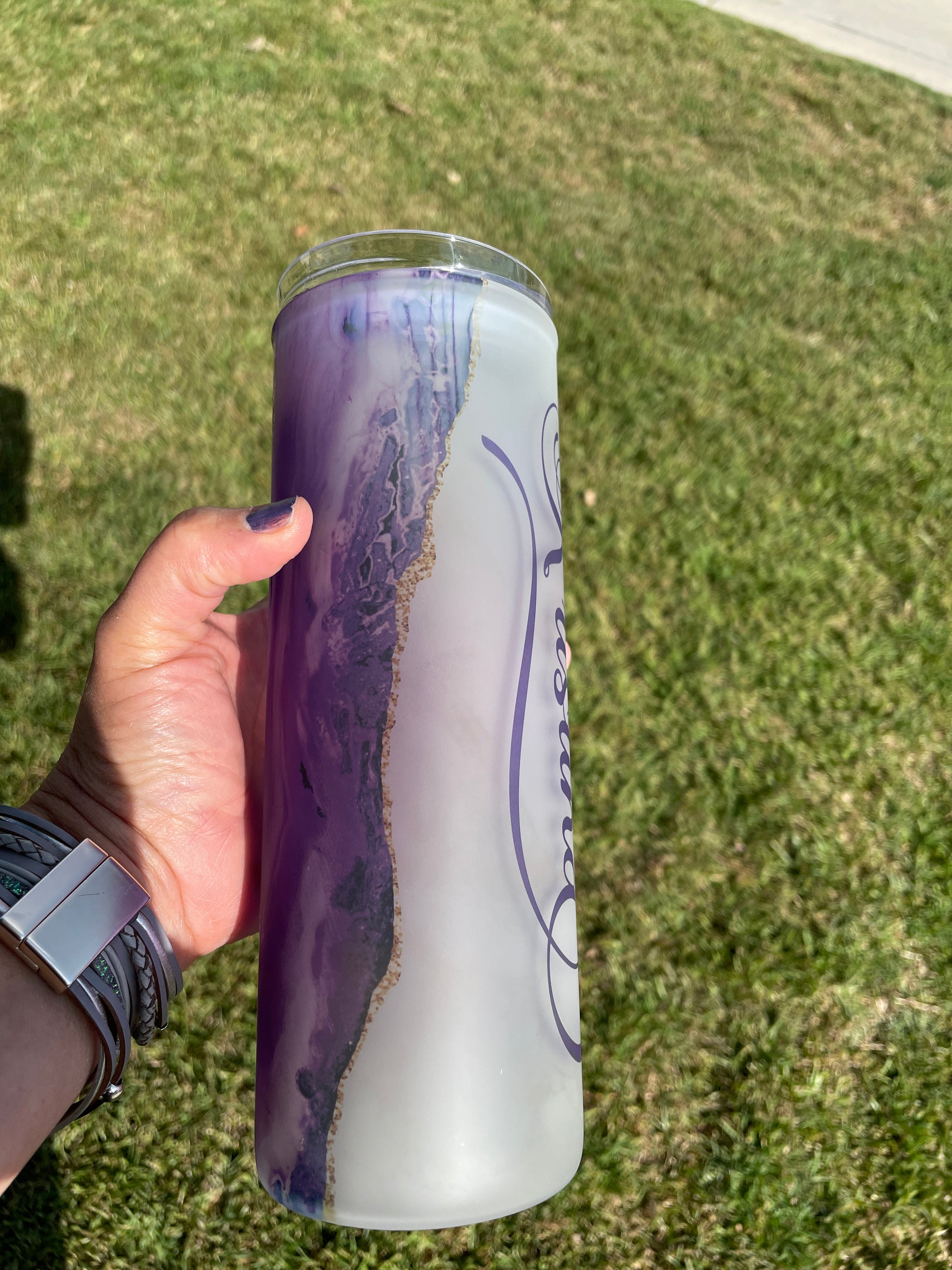 Personalized Frosted Stained GLASS Mother's Day tumbler, Marble Stained Glass image 7
