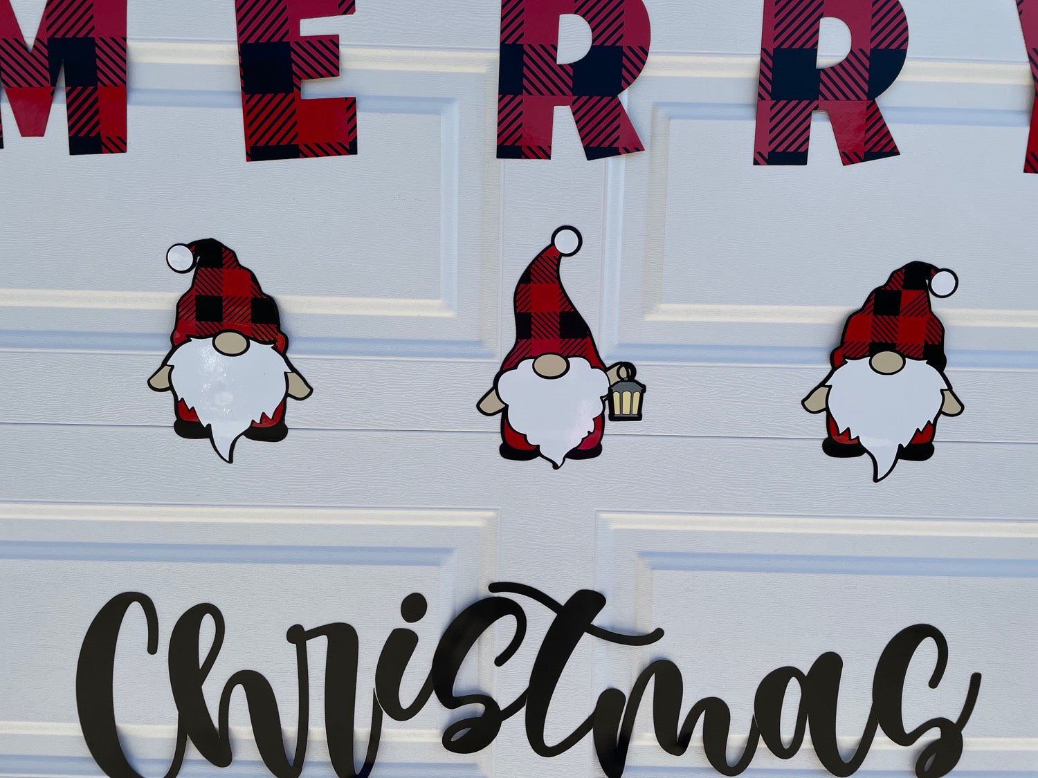 Large Merry Christmas Gnomes Magnets Reusable | Red Plaid | Script image 2