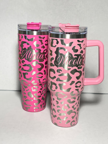 Engraved Leopard Cheetah Stanley Dupe 40oz tumbler, Personalized with name image 5