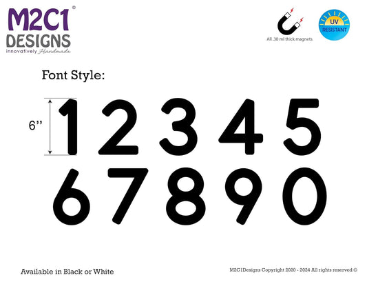 Magnetic (flexible) Numbers - 6 inch tall, for garage, house, office, apartment, hotel, restaurant, bar, cafe, kitchen, Weather Resistant UV Vinyl, Black or White.