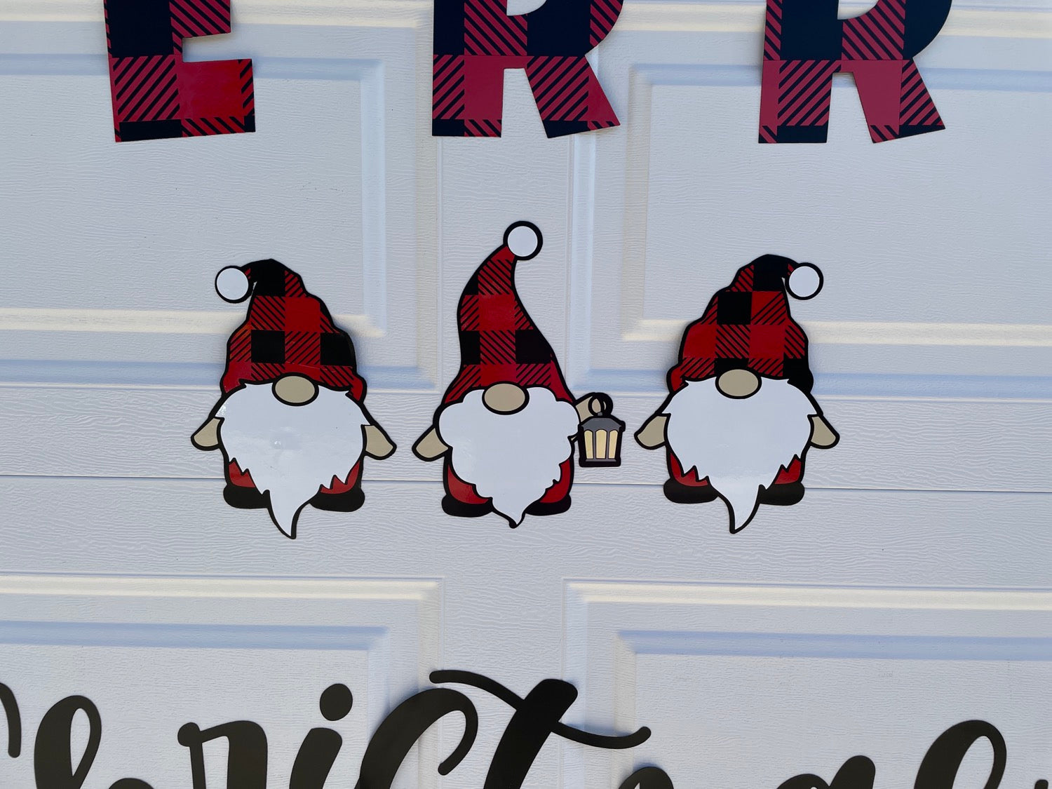 Large Merry Christmas Gnomes Magnets Reusable | Red Plaid | Script image 5