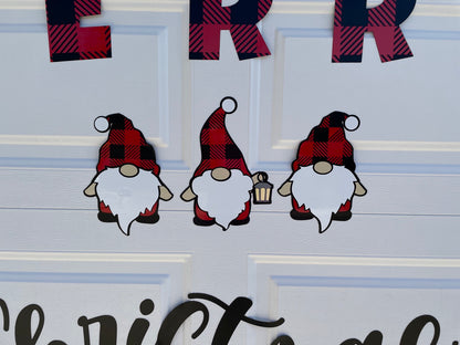 Large Merry Christmas Gnomes Magnets Reusable | Red Plaid | Script image 5