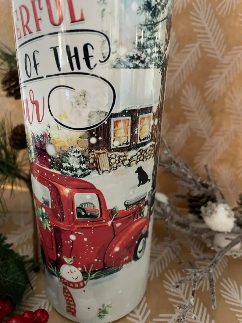 It's the most wonderful time of the year 20 oz tumbler | Vintage Truck Tumbler image 4