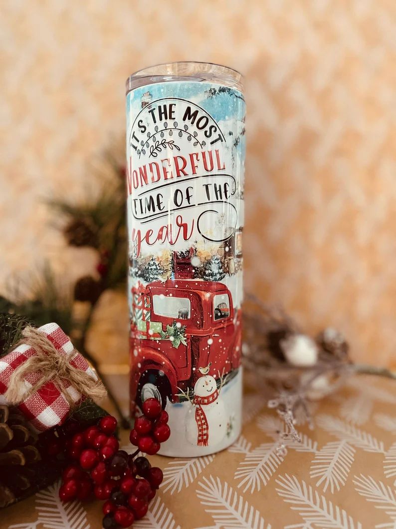 It's the most wonderful time of the year 20 oz tumbler | Vintage Truck Tumbler image 2