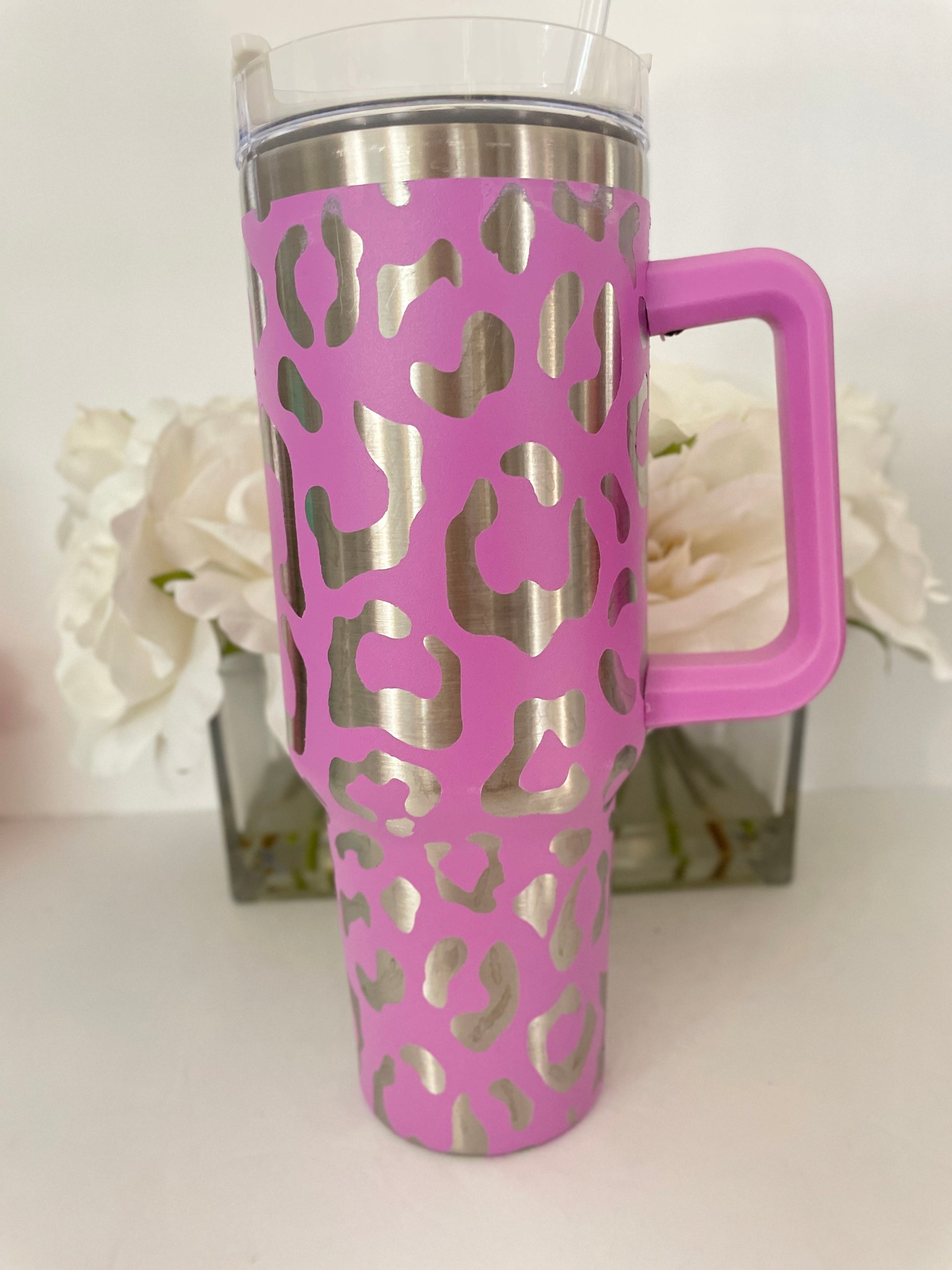 Engraved Leopard Cheetah Stanley Dupe 40oz tumbler, Personalized with name image 8