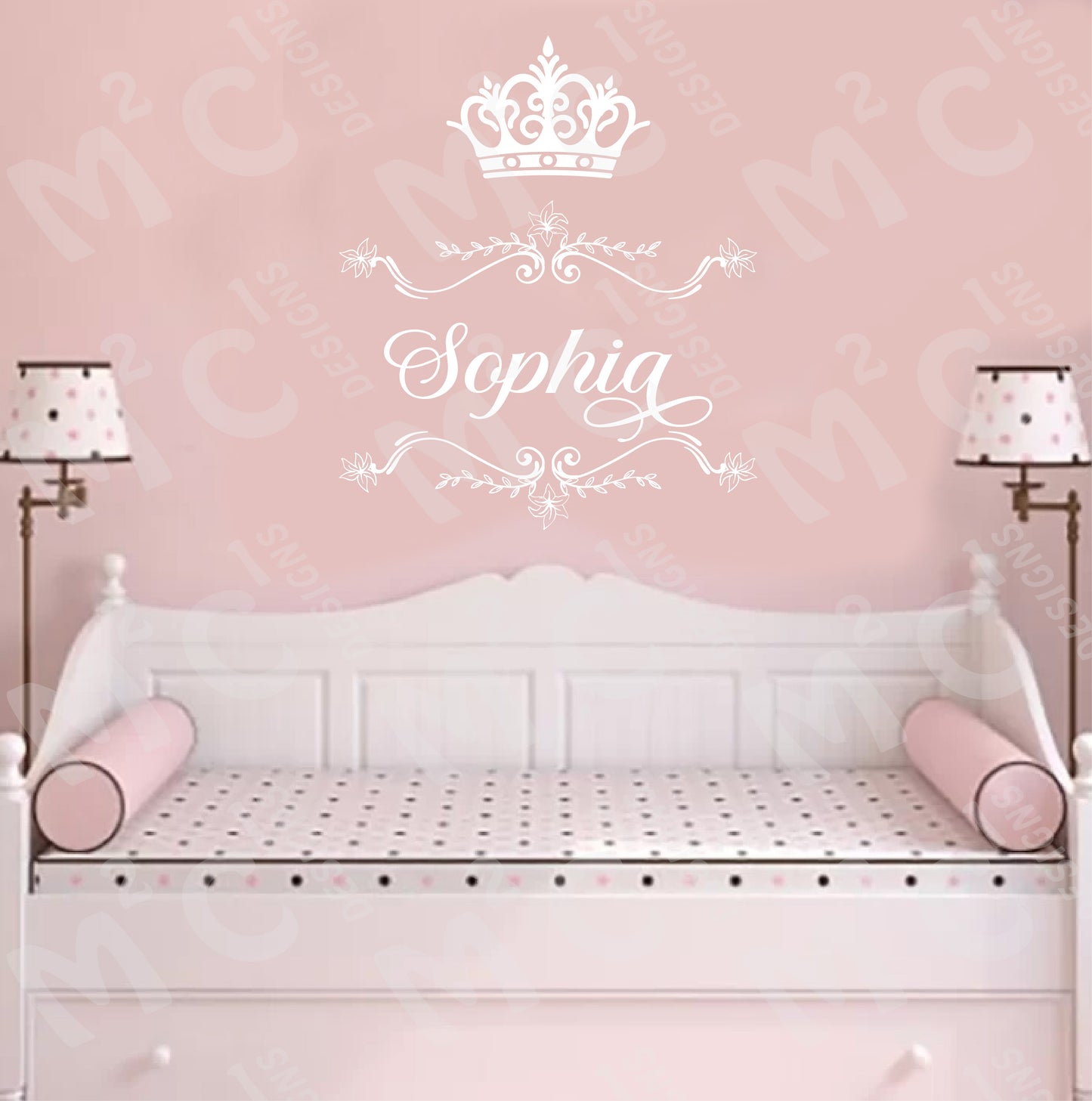 Princess Crown Personalized Name Wall Decal, filigree, large decal, gold, white, image 5