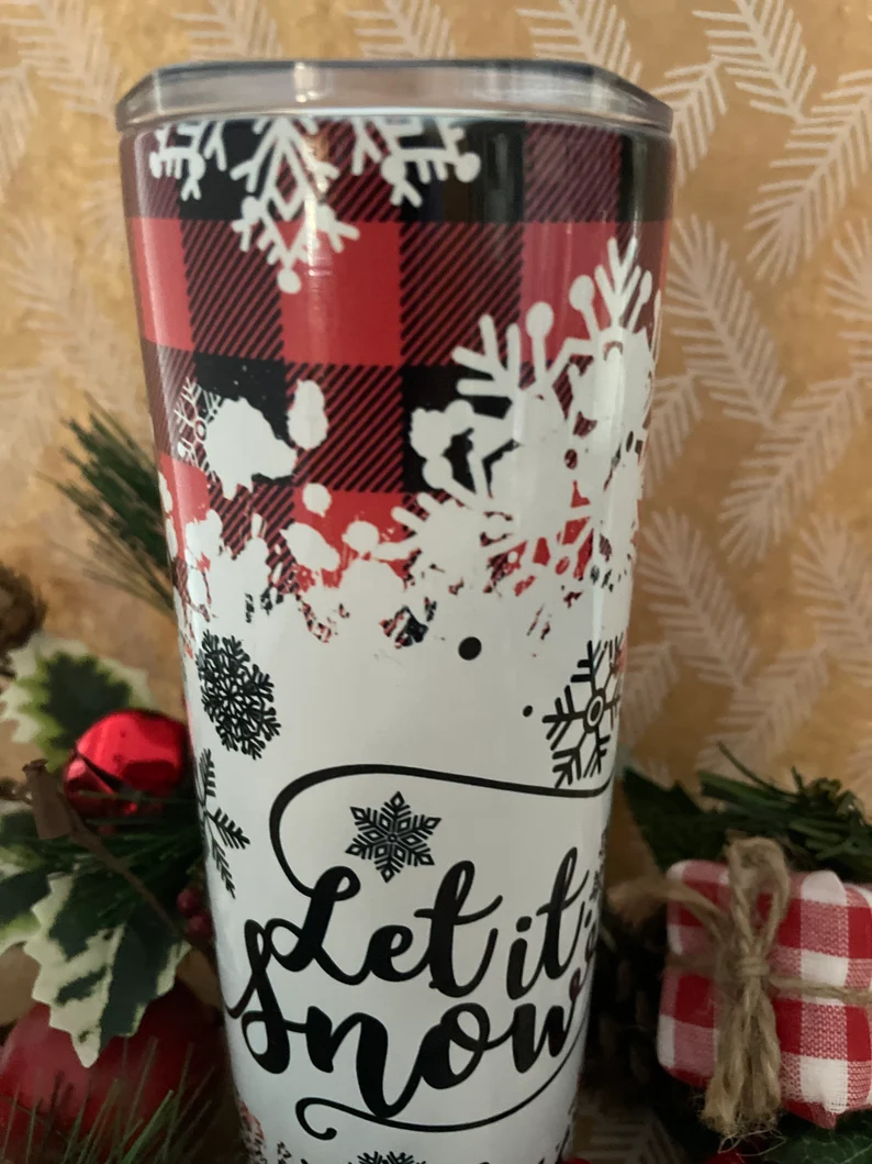 Let it Snow Red Buffalo Plaid 20 oz Tumbler | Christmas Tumbler | Coffee Tumbler image 4
