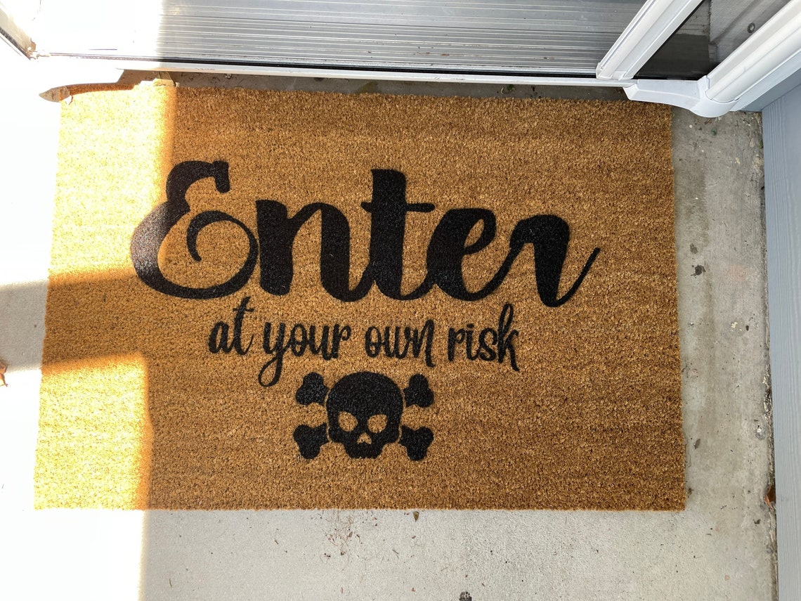 Enter at your own risk doormat | Welcome Mat | Skull and cross bones Door Mat image 7