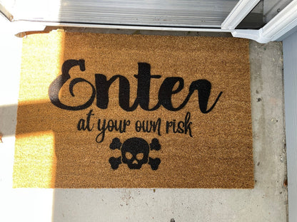 Enter at your own risk doormat | Welcome Mat | Skull and cross bones Door Mat image 7