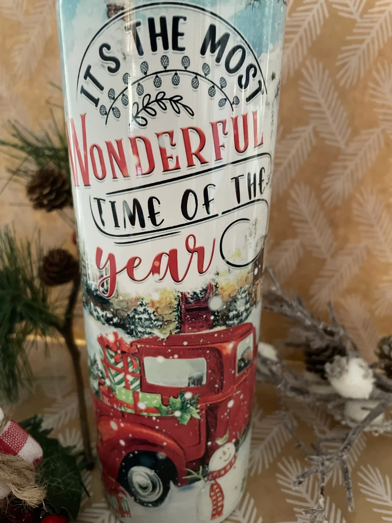 It's the most wonderful time of the year 20 oz tumbler | Vintage Truck Tumbler image 3