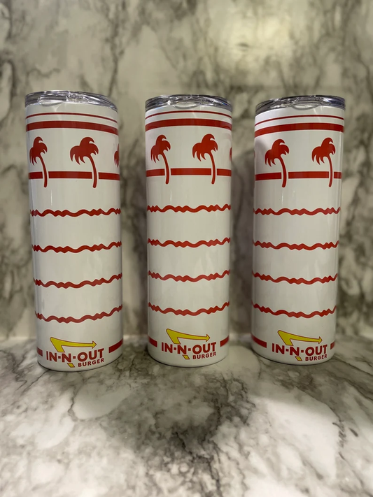 In-n-Out Tumbler, SoCal Food Tumbler, Red and white palm trees image 0