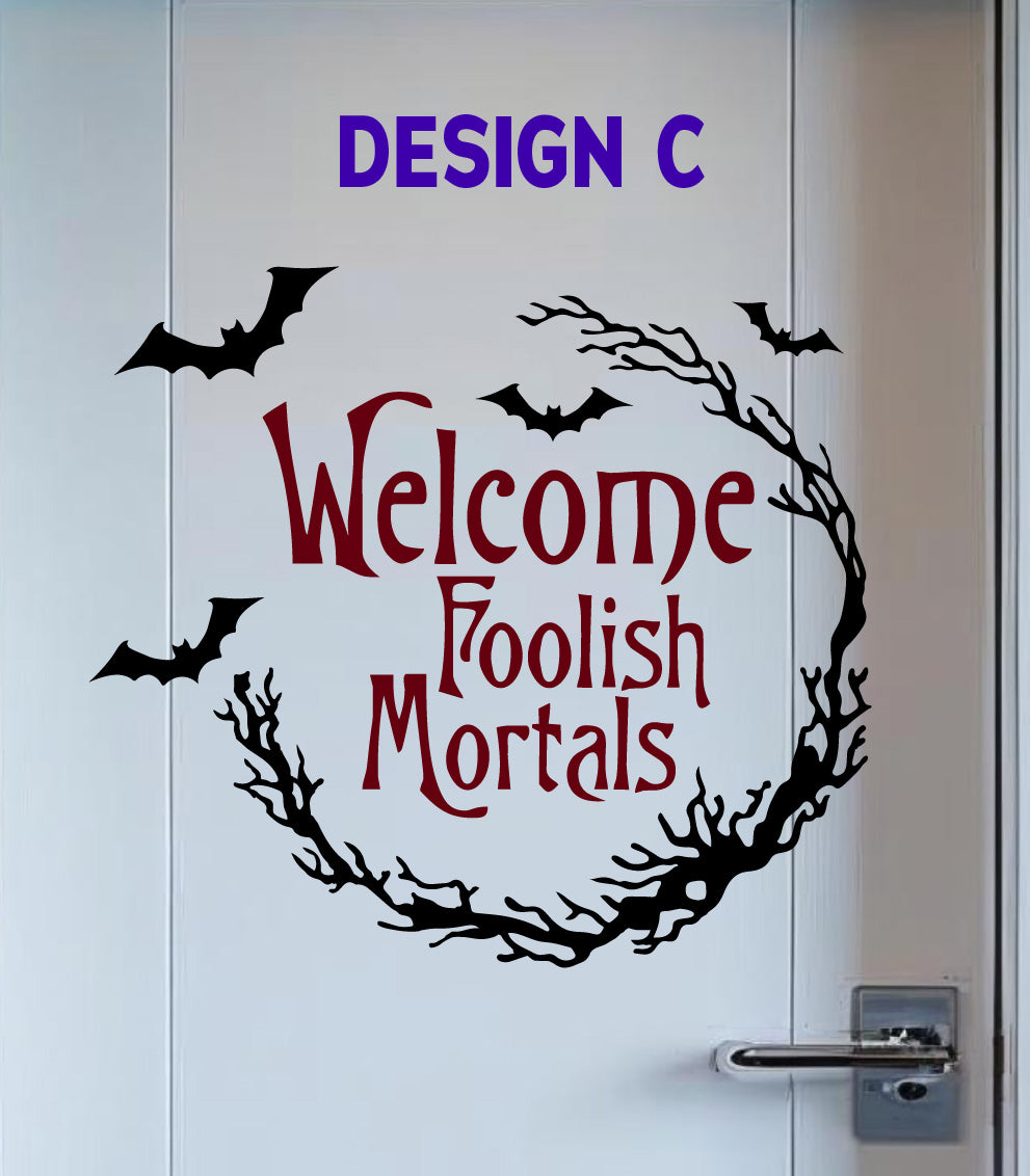 Gothic Foolish Mortals Halloween Door Magnet, Bats, Black Cat, Cabin Decor