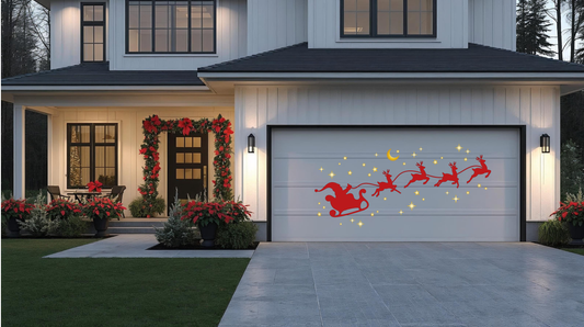 Santa's Sleigh Reindeer Silhouette Garage Magnets, Christmas Eve Night