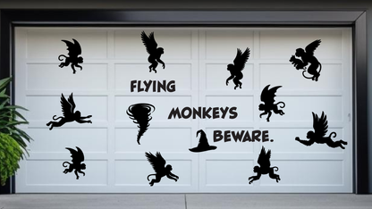 Halloween Flying Monkeys Garage Door Magnets: Flying Monkeys Beware Silhouette Set