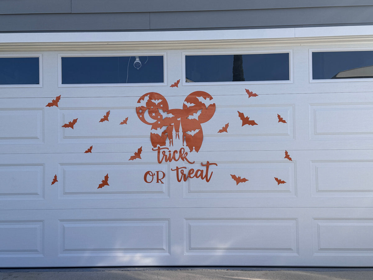 Halloween Garage Door Magnet – Silhouette with Flying Bats & Magic Castle – "Trick or Treat", photo 5 of 11