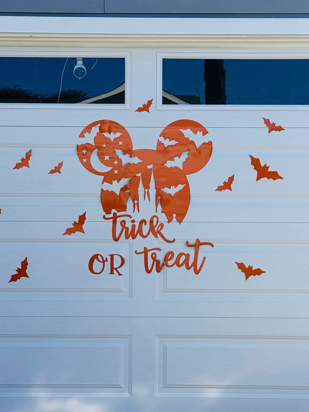 Halloween Garage Door Magnet – Silhouette with Flying Bats & Magic Castle – "Trick or Treat", photo 4 of 11