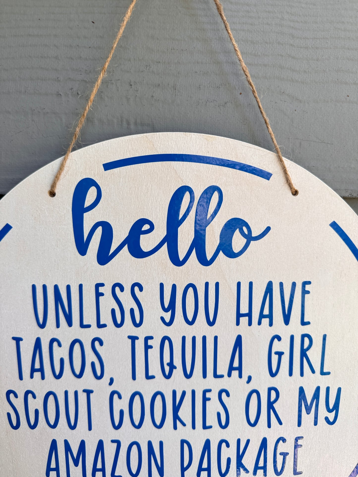 Humorous 12" No Soliciting Wood Sign: Friends & Deliveries Welcome