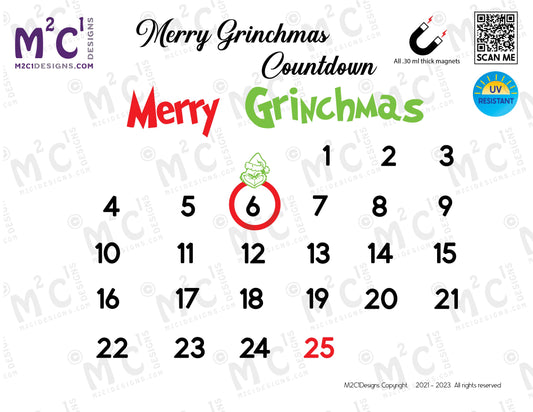 Merry Grinchmas Advent Calendar Magnetic Numbers, Reusable, Merry Grinch sign, Christmas Decorations