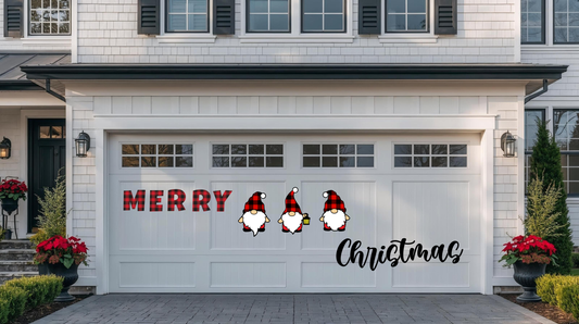 Large Merry Christmas Gnomes Magnets Reusable | Red Plaid | Script