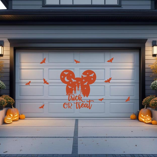 Halloween Garage Door Magnet – Silhouette with Flying Bats & Magic Castle – "Trick or Treat", photo 3 of 11
