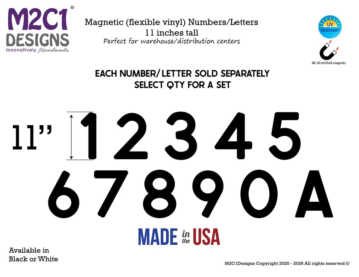 Heavy Duty 11" Magnetic Warehouse & Facility Numbers, Dock Door and Building Numbers, Reflective Available