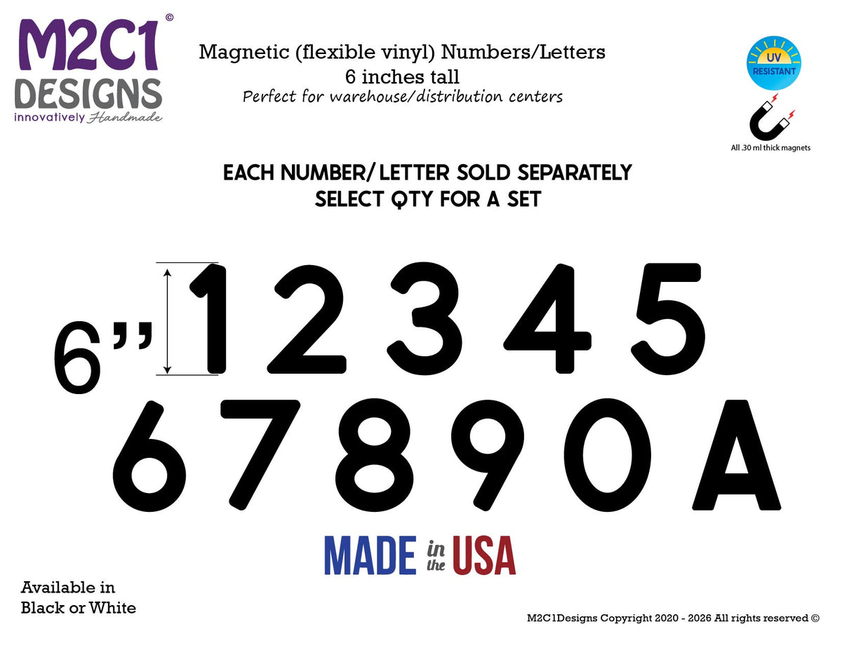 Heavy Duty 6" Magnetic Warehouse & Facility Numbers, Dock Door and Building Numbers, Reflective Available