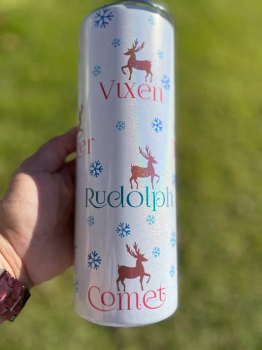 Reindeer 20 oz Tumbler | Shimmer | Dasher, Dancer, Prancer, Vixen, Rudolph image 0