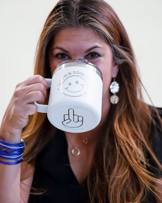 Have a nice day (middle finger) stainless steel mug, Etched Powder Coated Tumble image 0