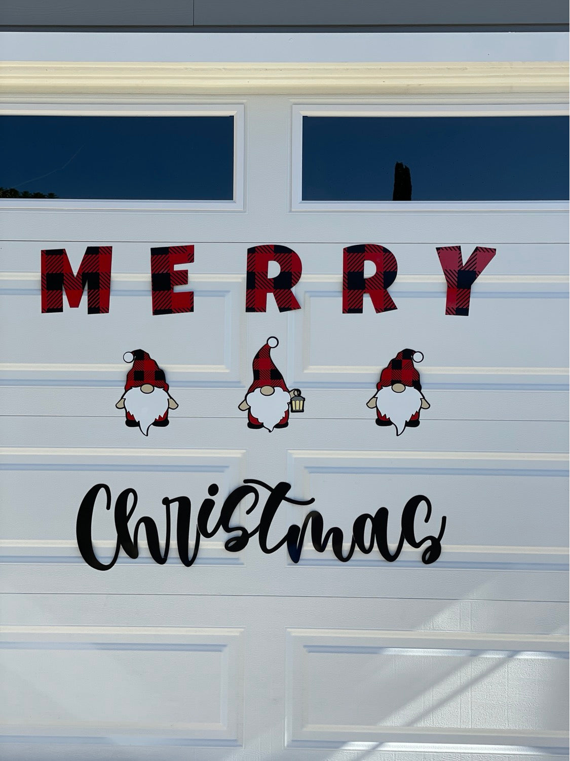 Large Merry Christmas Gnomes Magnets Reusable | Red Plaid | Script image 7