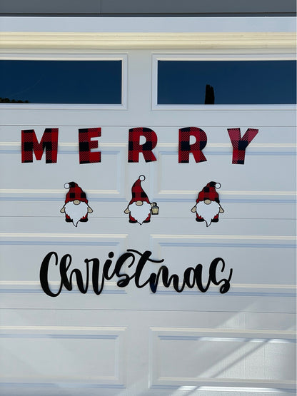 Large Merry Christmas Gnomes Magnets Reusable | Red Plaid | Script image 7