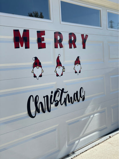 Large Merry Christmas Gnomes Magnets Reusable | Red Plaid | Script image 4