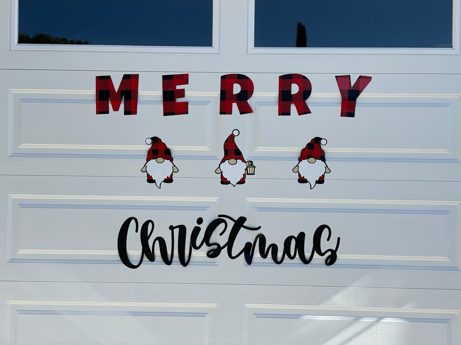 Large Merry Christmas Gnomes Magnets Reusable | Red Plaid | Script image 0