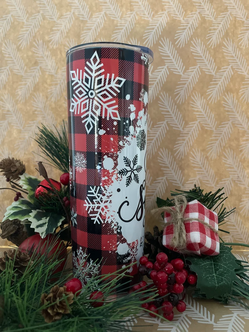 Let it Snow Red Buffalo Plaid 20 oz Tumbler | Christmas Tumbler | Coffee Tumbler image 6