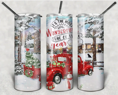 It's the most wonderful time of the year 20 oz tumbler | Vintage Truck Tumbler image 0