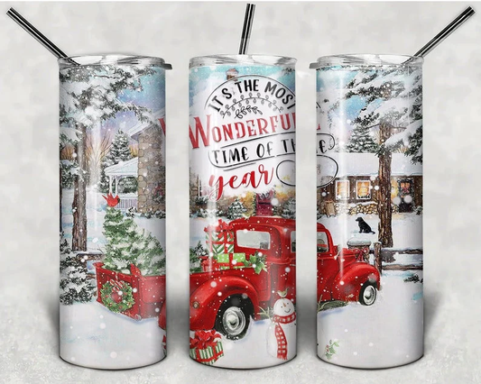It's the most wonderful time of the year 20 oz tumbler | Vintage Truck Tumbler image 0