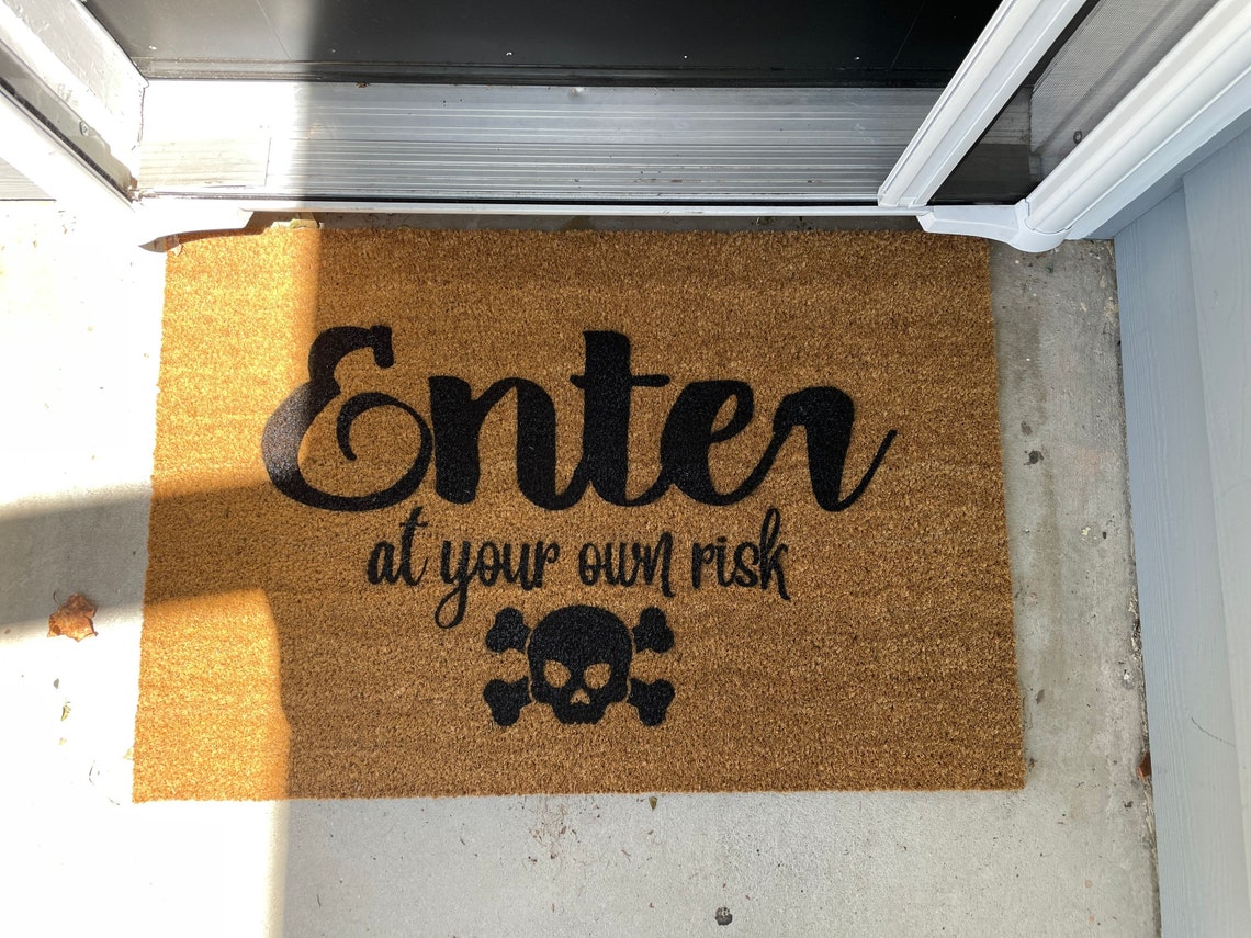Enter at your own risk doormat | Welcome Mat | Skull and cross bones Door Mat image 6
