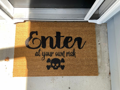 Enter at your own risk doormat | Welcome Mat | Skull and cross bones Door Mat image 6